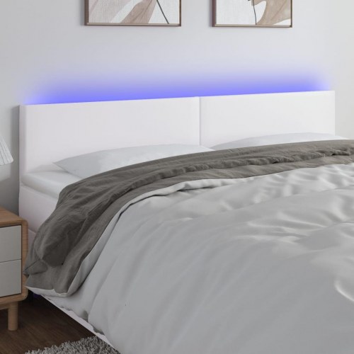 Sengegavl med LED-lys 160 x 5 x 78/88 cm kunstlæder - hvid