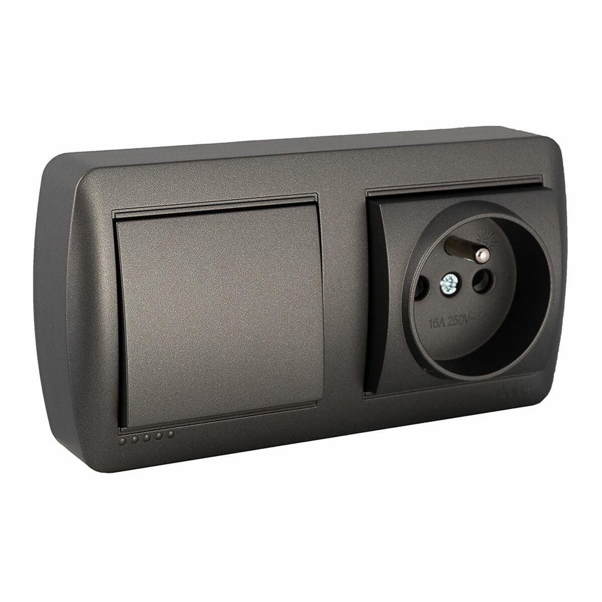 Solera Dobbelt stikkontakt med afbryder, overflademontage, grafit - 2P+T 250 V 16 A