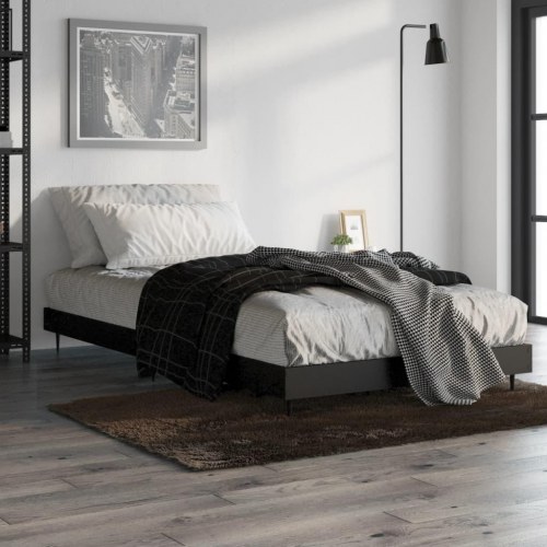 Sengeramme 90×190 cm i sort konstrueret træ med metalben