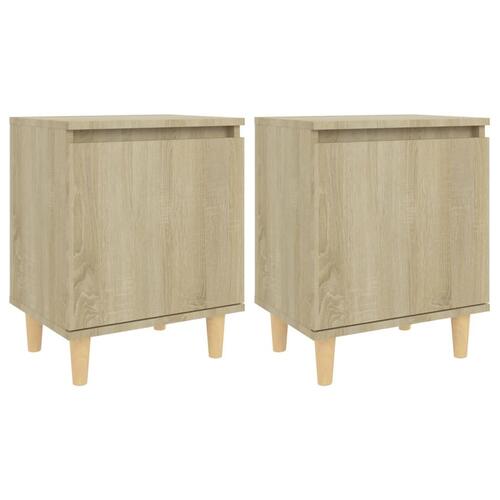 Sengeskabe m. massive træben 2 stk. 40x30x50 cm sonoma-eg