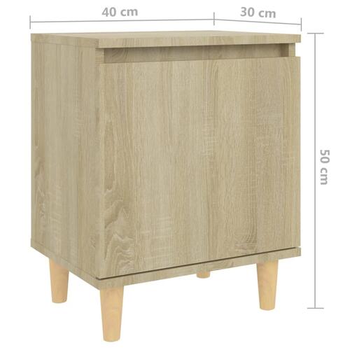 Sengeskabe m. massive træben 2 stk. 40x30x50 cm sonoma-eg