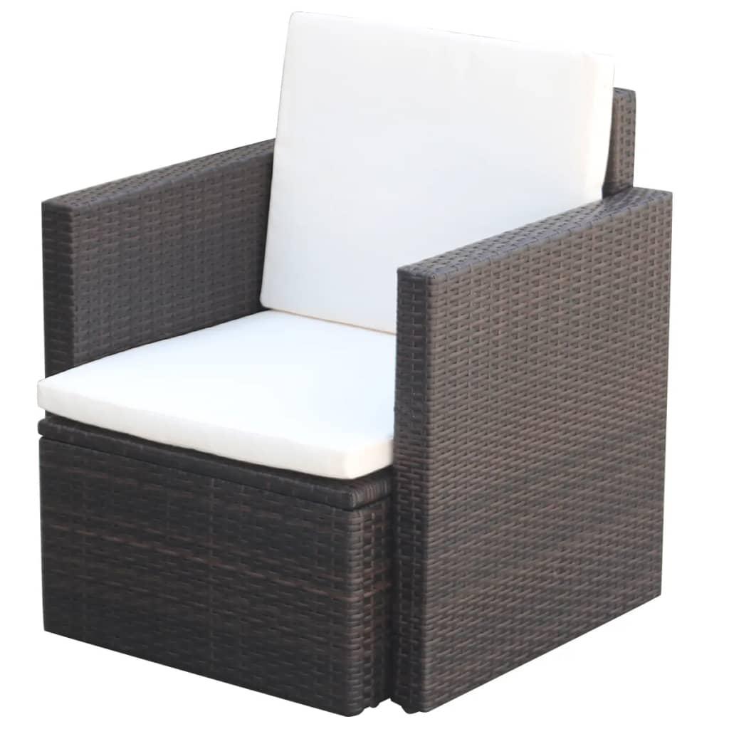 Havestol med hynder polyrattan brun