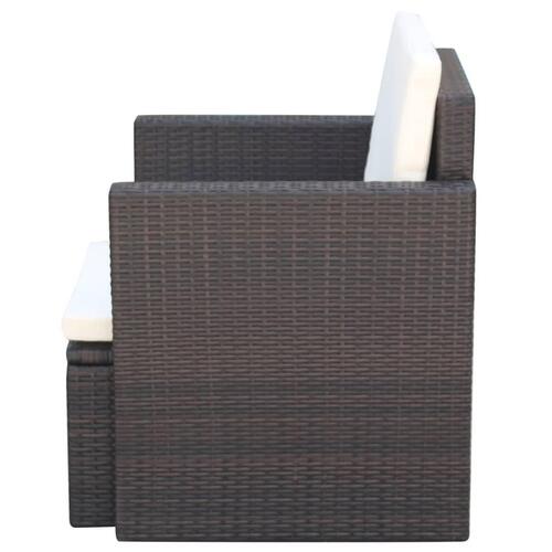 Havestol med hynder polyrattan brun