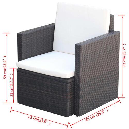 Havestol med hynder polyrattan brun