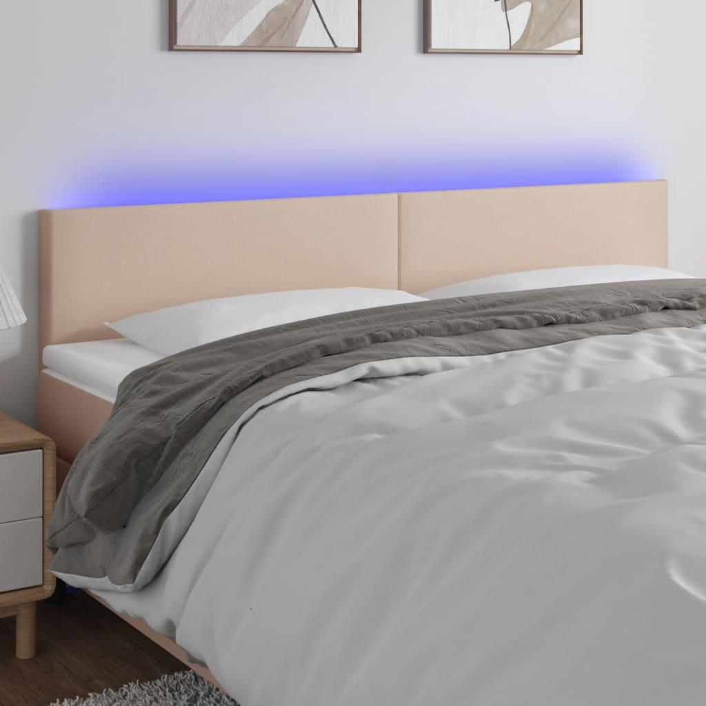 Sengegavl med LED-lys 160x5x78/88cm kunstlæder cappuccinofarvet