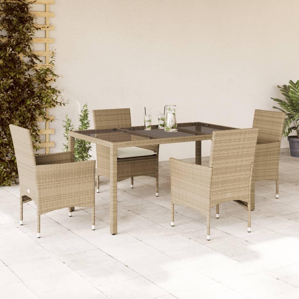 Spisebordssæt Til Haven 7Dele Med Hynder Polyrattan Og Glas - 4 / beige og cremefarvet / 150 x 90 x 75 cm