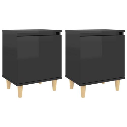 Sengeskabe 2 stk. m. massive træben 40x30x50 cm sort højglans