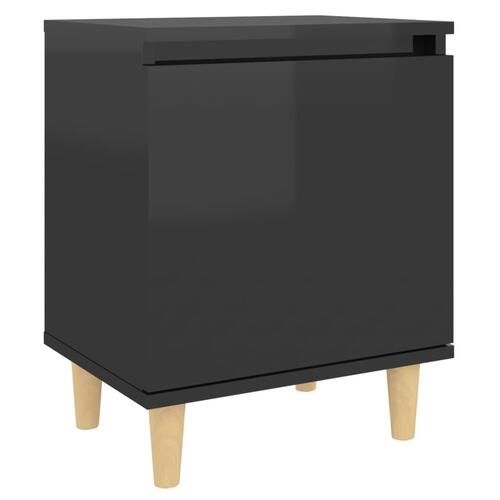 Sengeskabe 2 stk. m. massive træben 40x30x50 cm sort højglans