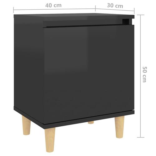 Sengeskabe 2 stk. m. massive træben 40x30x50 cm sort højglans