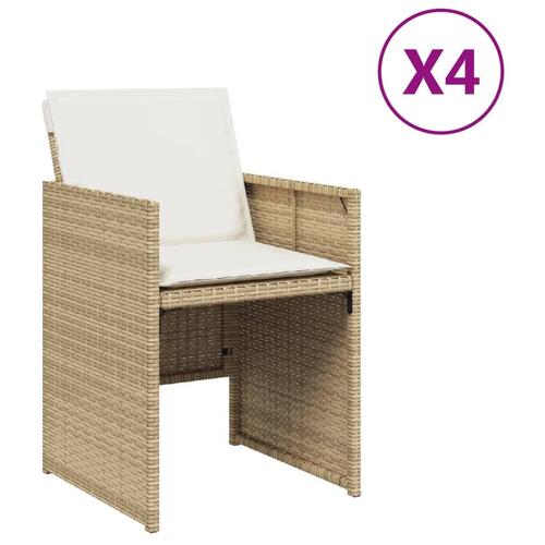 Havestole 4 stk. med hynder polyrattan beige