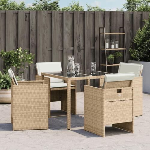 Havestole 4 stk. med hynder polyrattan beige
