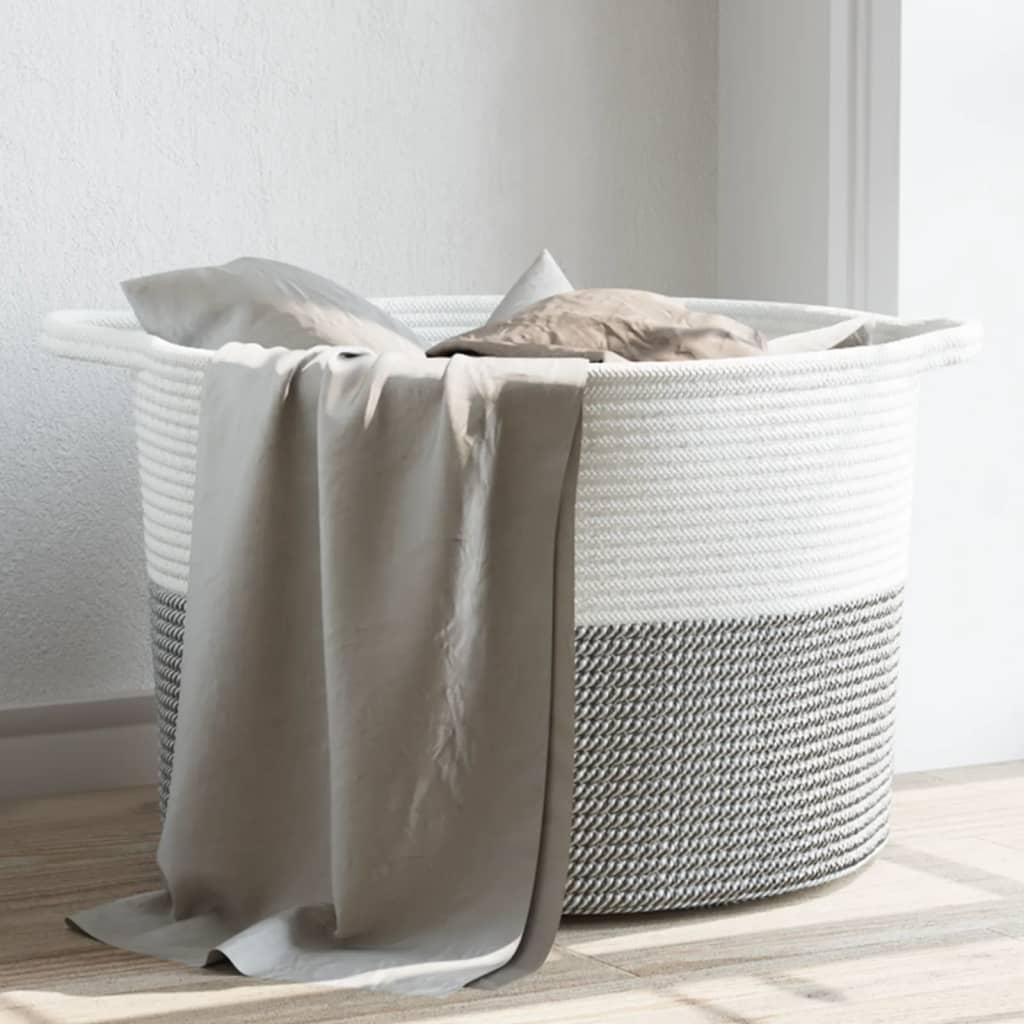 Vasketøjskurv Ø55x36 cm bomuld grå og hvid