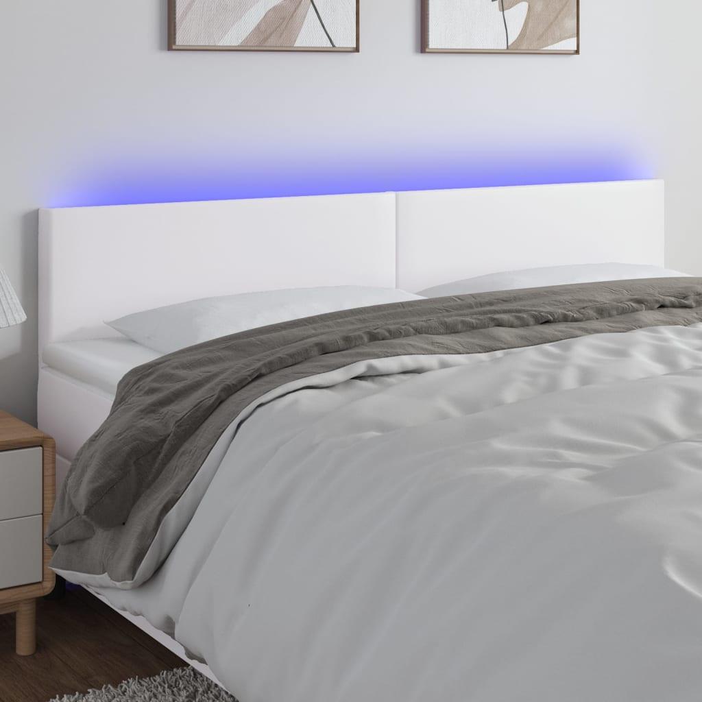 Sengegavl med LED-lys 180x5x78/88 cm kunstlæder hvid