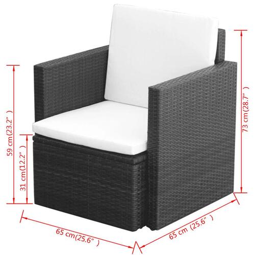 Havestol med hynder polyrattan brun