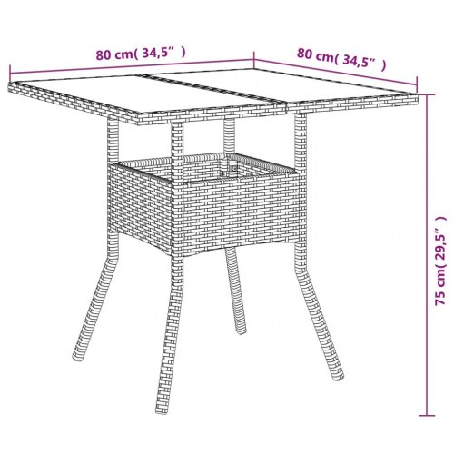 Spisebordssæt til haven 3dele med hynder polyrattan og glas grå