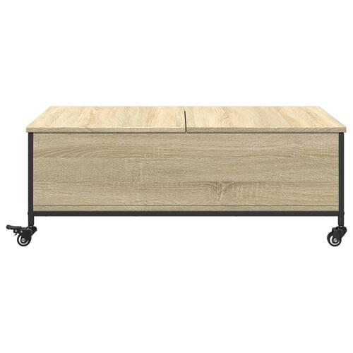 Sofabord med hjul 91x55x34 cm konstrueret træ sonoma-eg