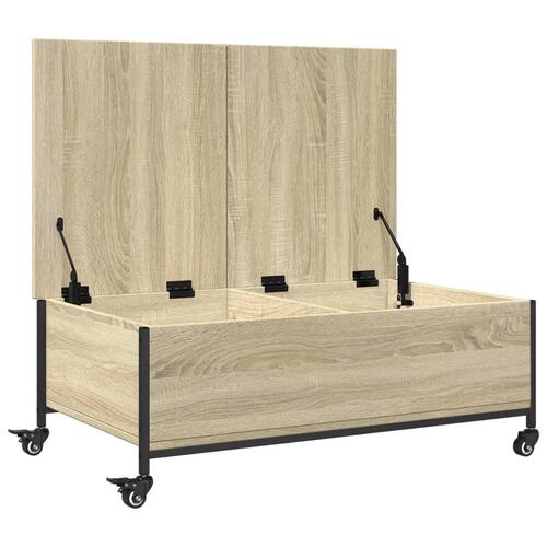 Sofabord med hjul 91x55x34 cm konstrueret træ sonoma-eg
