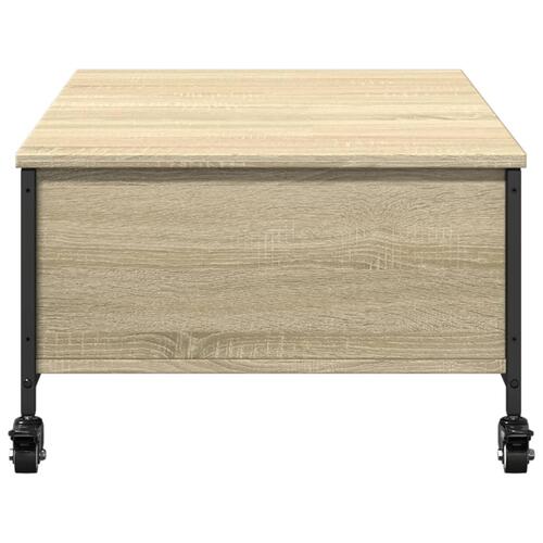 Sofabord med hjul 91x55x34 cm konstrueret træ sonoma-eg