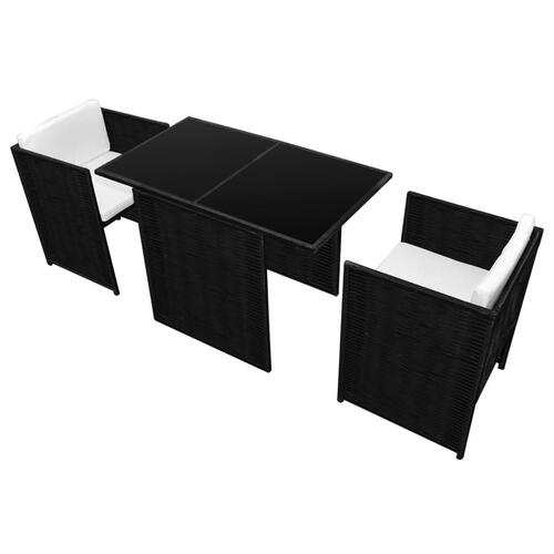 Bistrosæt 3 dele med hynder polyrattan sort