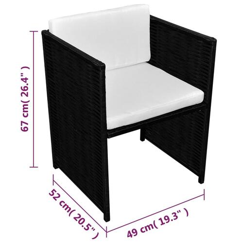 Bistrosæt 3 dele med hynder polyrattan sort