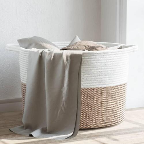 Vasketøjskurv Ø55x36 cm bomuld brun og hvid