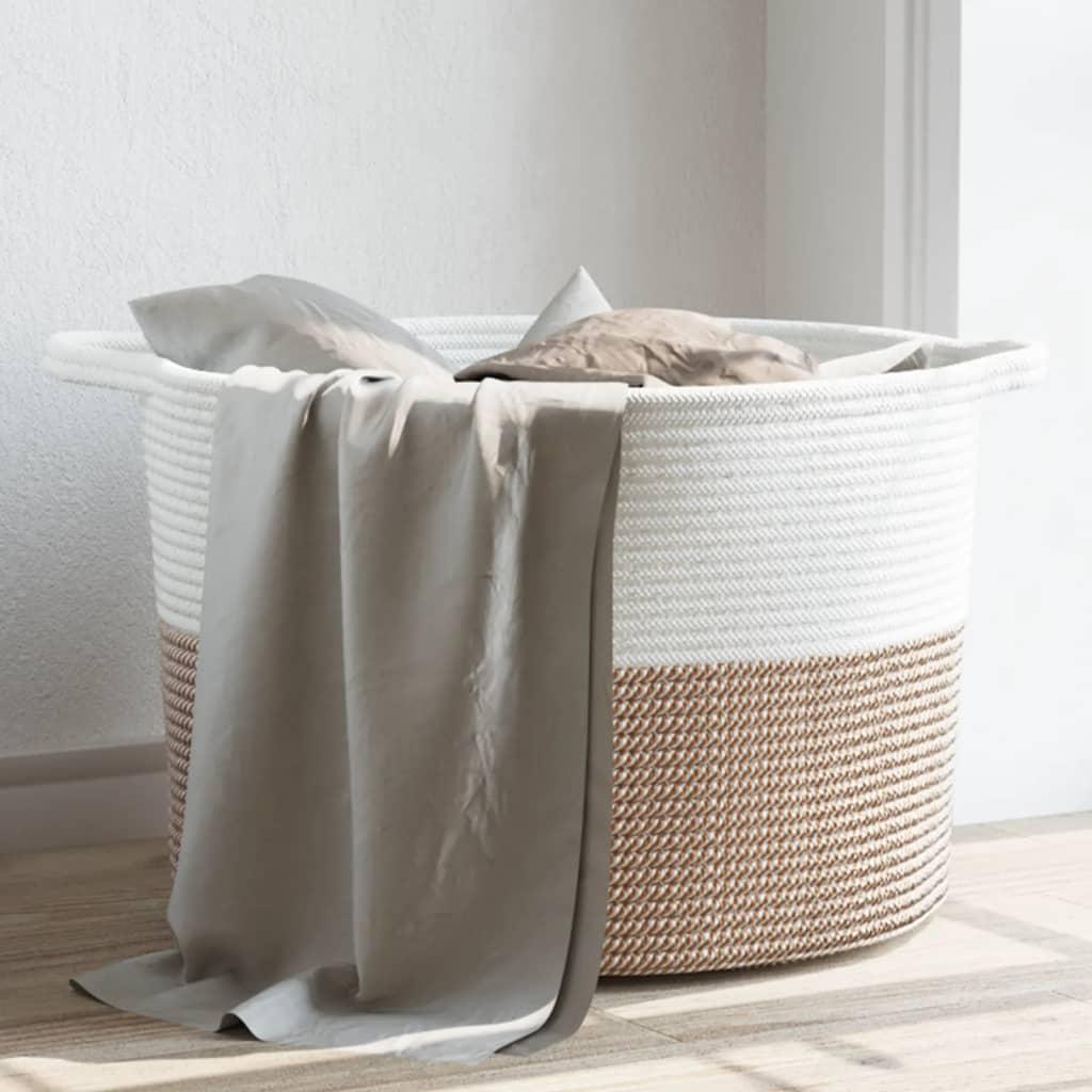 Vasketøjskurv Ø55x36 cm bomuld brun og hvid