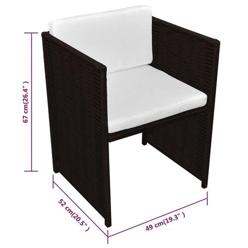 Bistrosæt 3 dele med hynder polyrattan brun