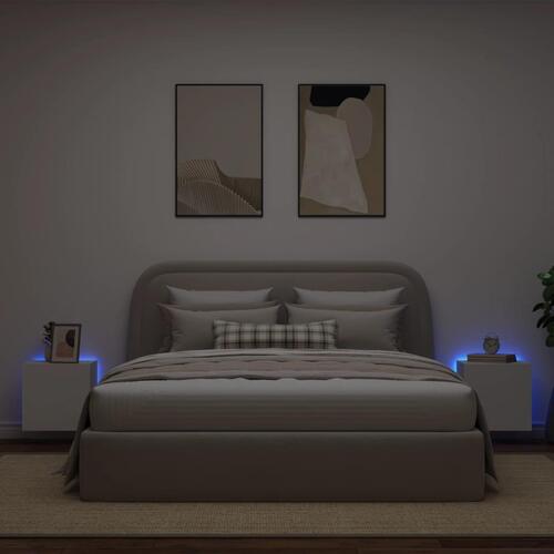Væghængte tv-borde 2 stk. med LED-lys 40,5x35x40 cm hvid