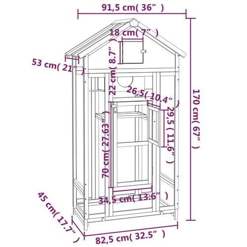Fuglebur 91,5x53x170 cm massivt fyrretræ mokkafarvet