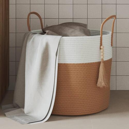 Opbevaringskurv Ø40x35 cm bomuld brun og hvid