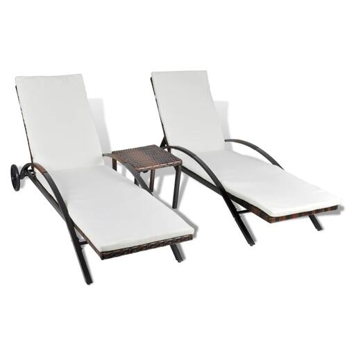 Liggestole med bord polyrattan brun