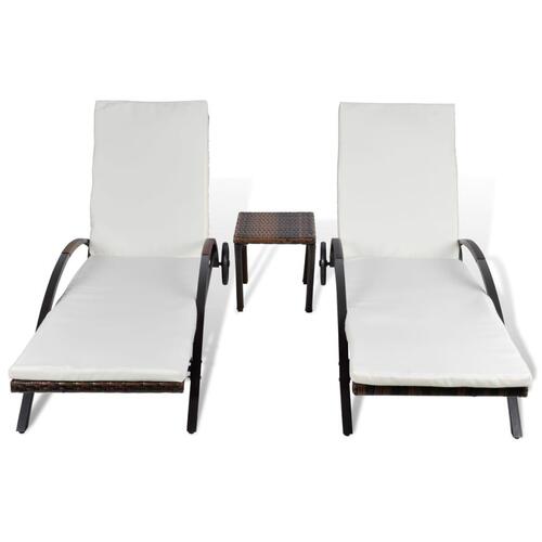 Liggestole med bord polyrattan brun