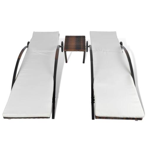 Liggestole med bord polyrattan brun