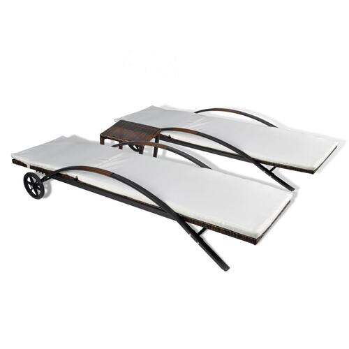 Liggestole med bord polyrattan brun