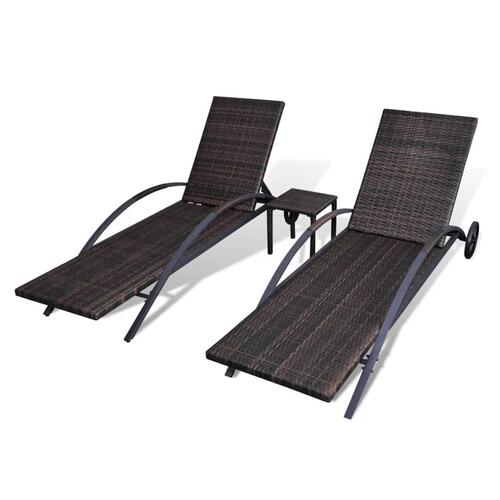 Liggestole med bord polyrattan brun