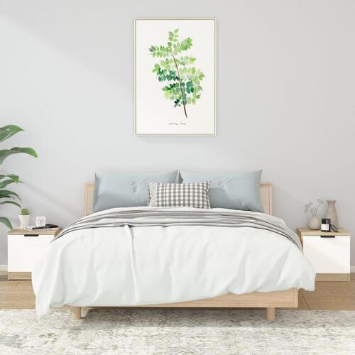 Sengebord 40x39x40 cm 2 stk. hvid og sonoma-eg