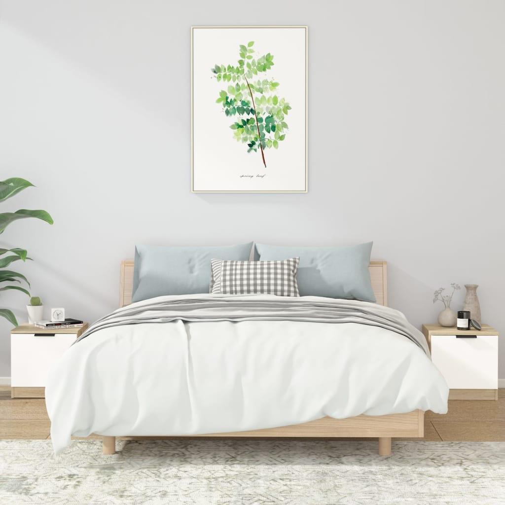 Sengebord 40x39x40 cm 2 stk. hvid og sonoma-eg