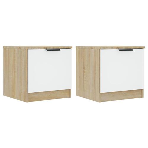 Sengebord 40x39x40 cm 2 stk. hvid og sonoma-eg