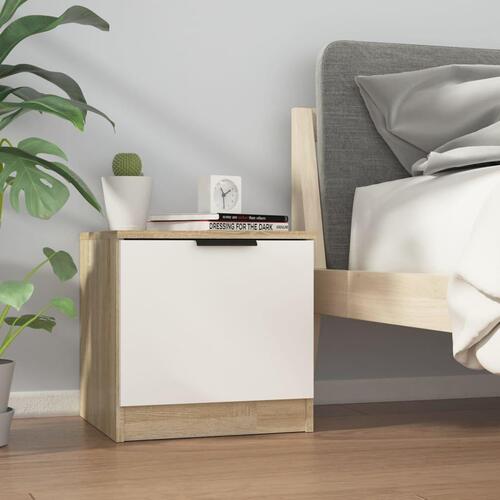 Sengebord 40x39x40 cm 2 stk. hvid og sonoma-eg