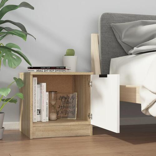 Sengebord 40x39x40 cm 2 stk. hvid og sonoma-eg