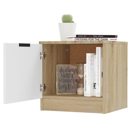 Sengebord 40x39x40 cm 2 stk. hvid og sonoma-eg