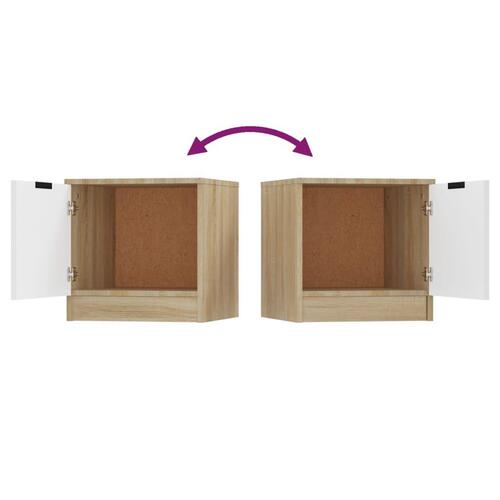 Sengebord 40x39x40 cm 2 stk. hvid og sonoma-eg