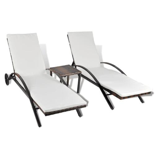 Liggestole med bord polyrattan brun