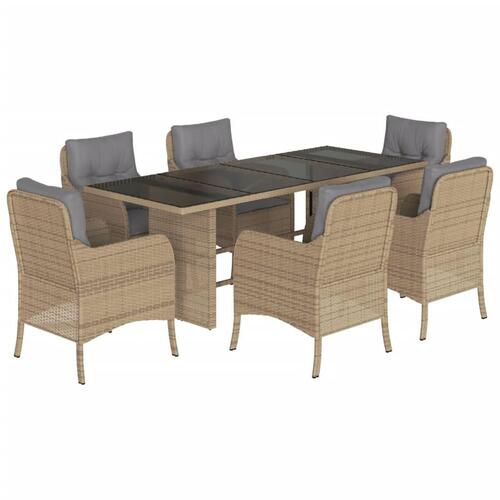 Spisebordssæt til haven 7 dele med hynder polyrattan beige
