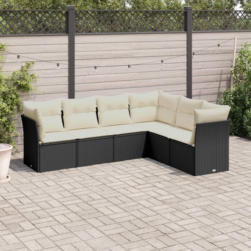 Sofasæt til haven 6 dele med hynder polyrattan sort
