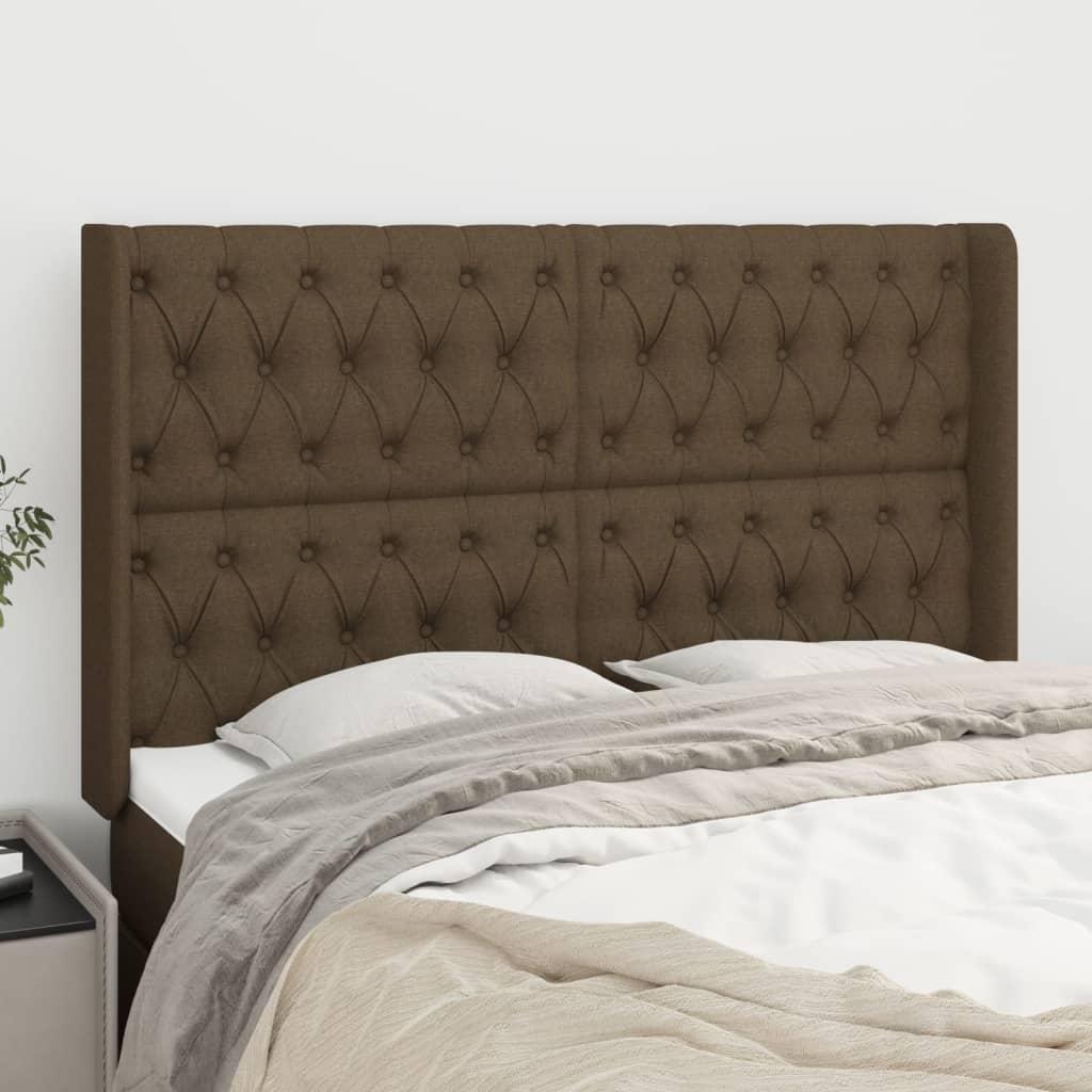 Sengegavl med kanter 147x16x118/128 cm stof mørkebrun