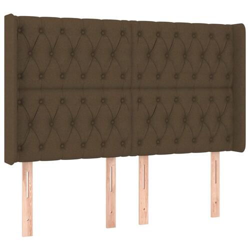 Sengegavl med kanter 147x16x118/128 cm stof mørkebrun