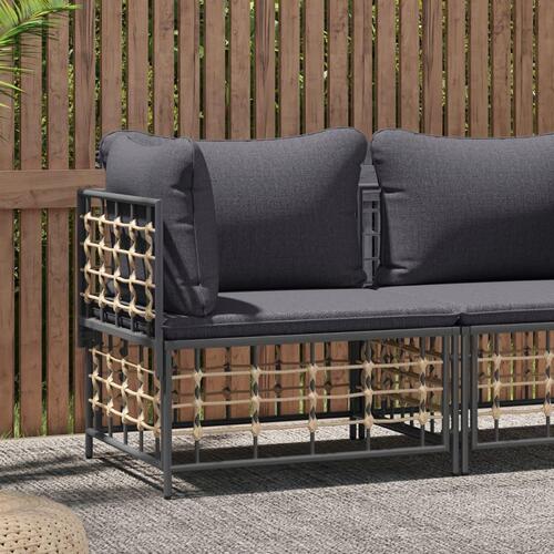 Hjørnemodul til havesofa med mørkegrå hynder polyrattan
