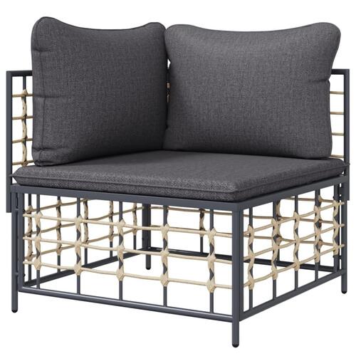 Hjørnemodul til havesofa med mørkegrå hynder polyrattan