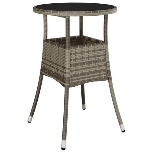 Spisebordssæt til haven 3dele med hynder polyrattan og glas grå